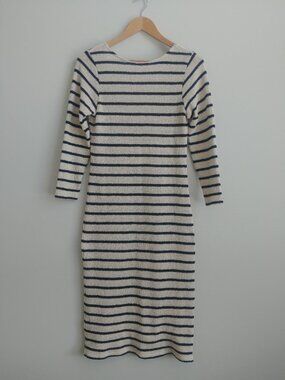 New With Tags Mus & Bombon lightweight cotton knit midi dress cream striped S